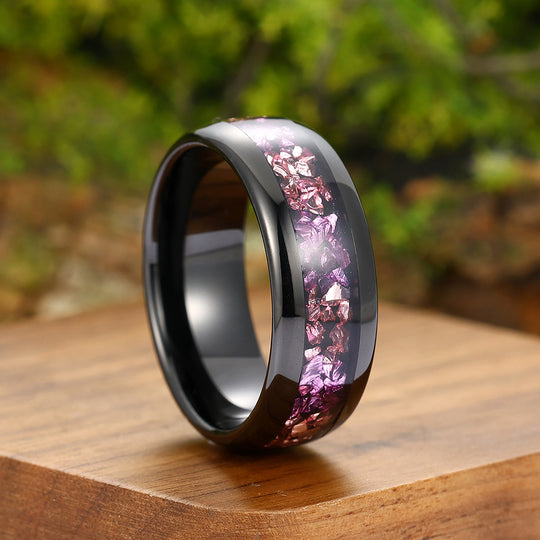 Pink Sapphire Amethyst Tungsten Carbide Ring Polished Pink And Purple Gemstone Wedding Band For Women And Men