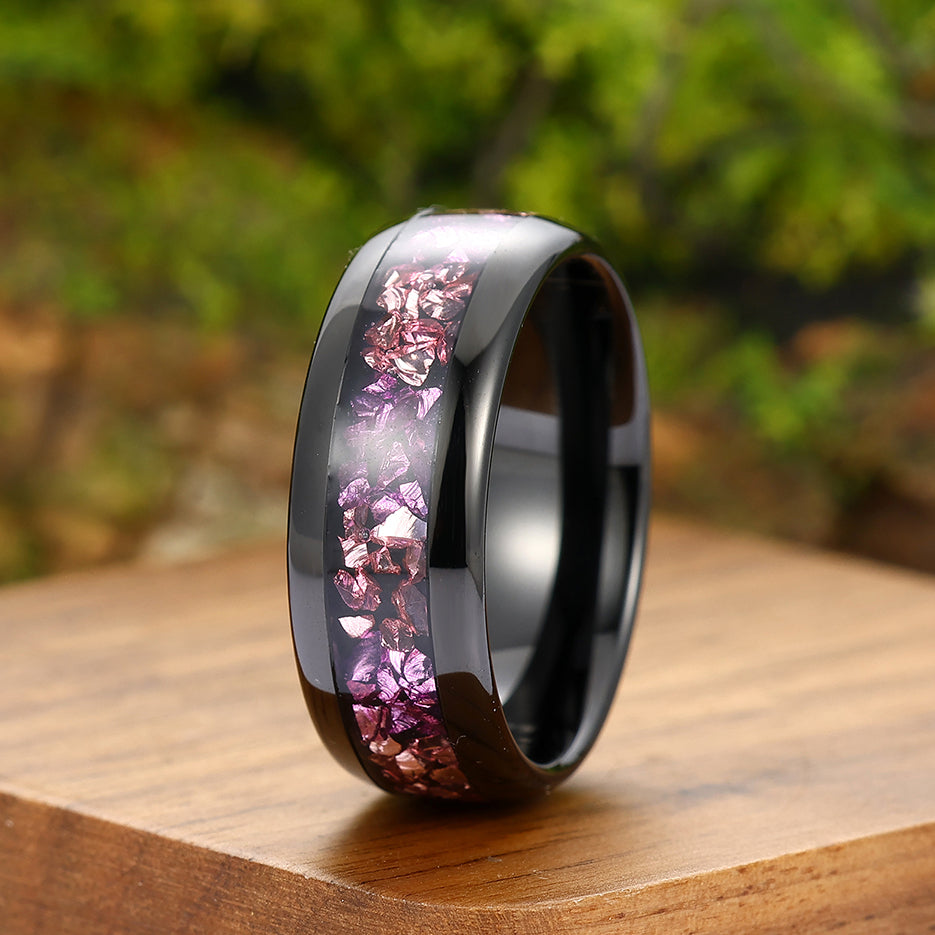 Pink Sapphire Amethyst Tungsten Carbide Ring Polished Pink And Purple Gemstone Wedding Band For Women And Men