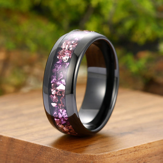 Pink Sapphire Amethyst Tungsten Carbide Ring Polished Pink And Purple Gemstone Wedding Band For Women And Men