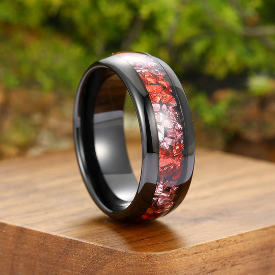 Red Ruby Pink Sapphire Mens Tungsten Ring Black His And Hers Wedding Band Birthday Anniversary Ring