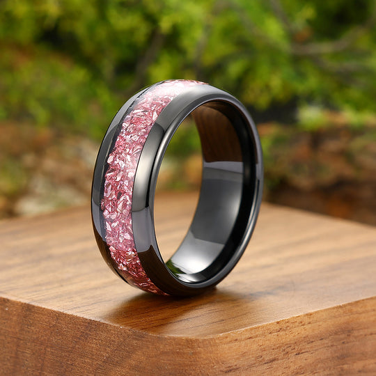 Stylish Pink Sapphire Tungsten Carbide Mens Ring Handmade Unisex 8mm Wedding Band Promise Ring For Couple