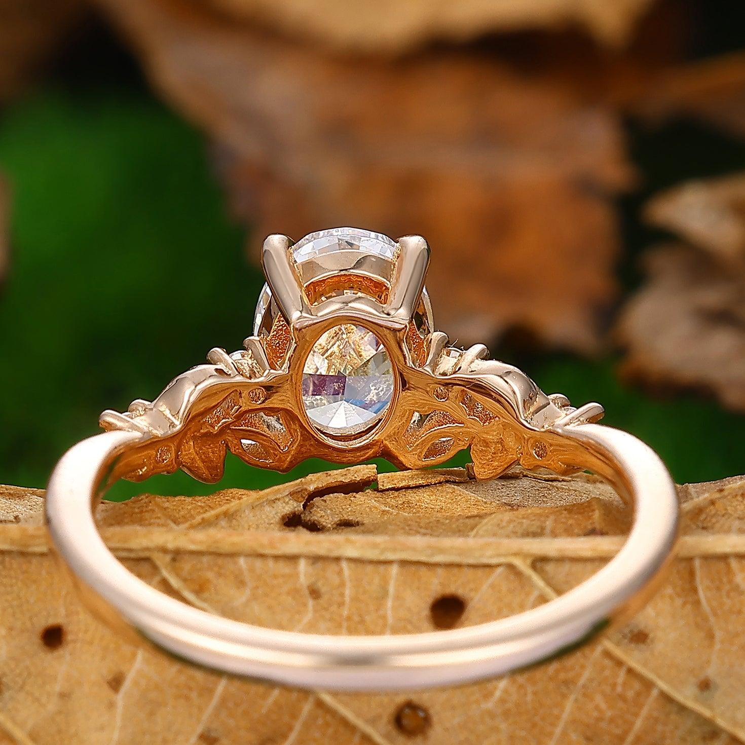 KINARIYA moissanite leaf ring |MR-91 13号 1.50CT Oval Cut Natrue Inspired Moissanite Leaf Design Ring