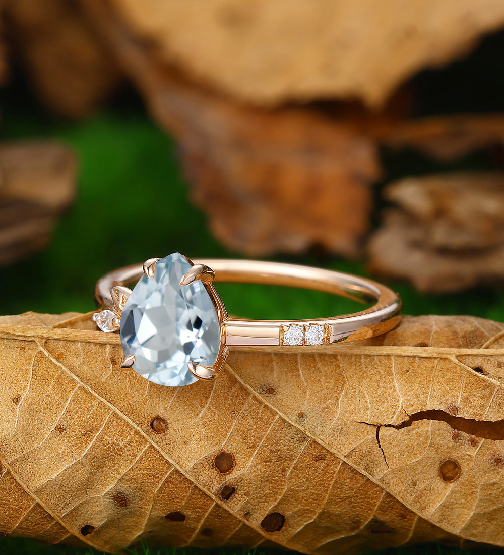 1.8 Carart Natural Pear Aquamarine Engagement Ring Bridal Promise Anniversary Gift