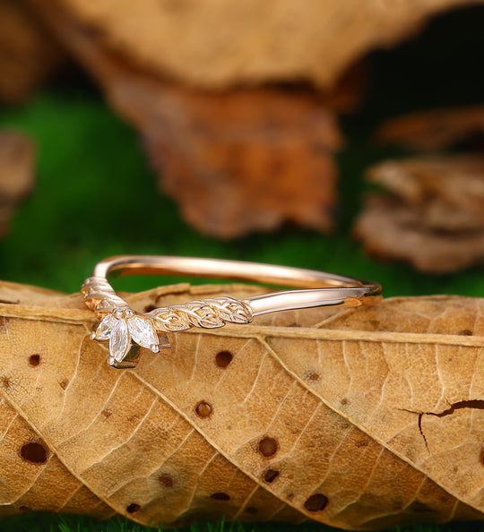 Wedding Leaf Moissanite Promise Bridal Ring Matching Band Ring