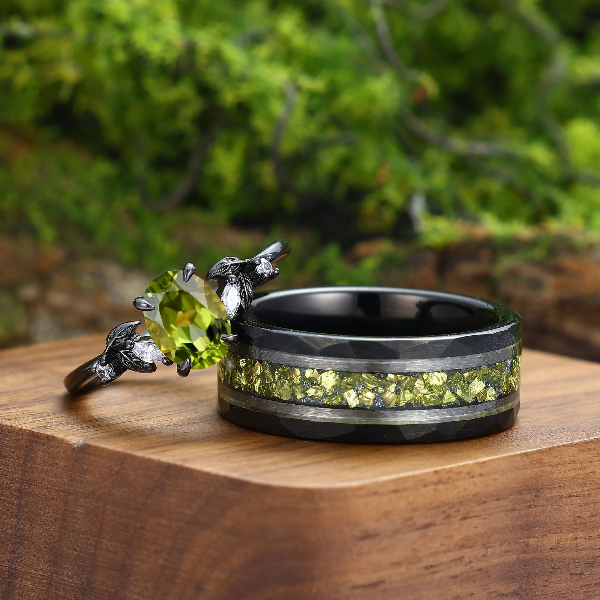 Branch Leaf Oval Peridot Couples Ring Set Green Peridot Ring For Men For Women -  Esdomera.com