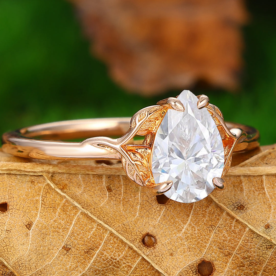 Branch Pear Shape Lab Grown Diamond Statement Ring Rose Gold