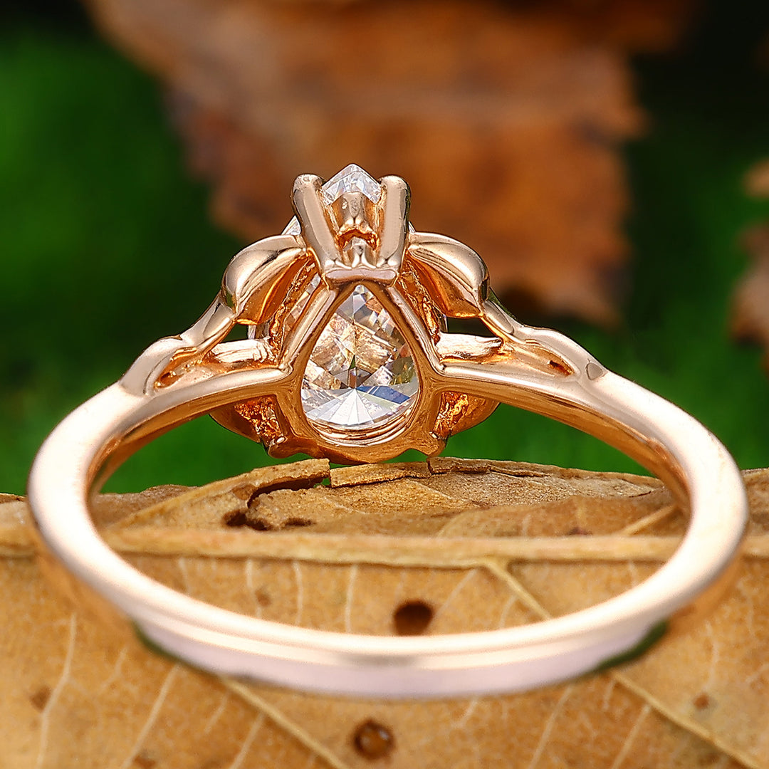 Branch Pear Shape Lab Grown Diamond Statement Ring Rose Gold