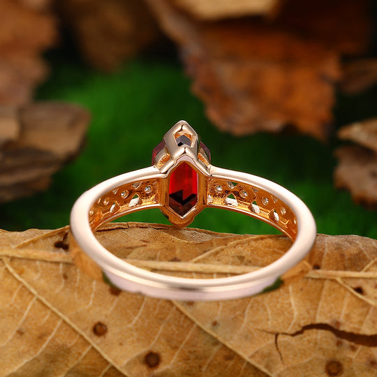 Half Eternity Natural Red Garnet Long hexagon Cut In Sliver Engaagement Ring