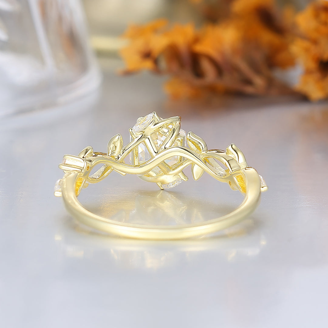 Botanical Leaf Prong Hexagon Cut Moissanite Engagement Ring Nature Inspired Moissanite Women Ring