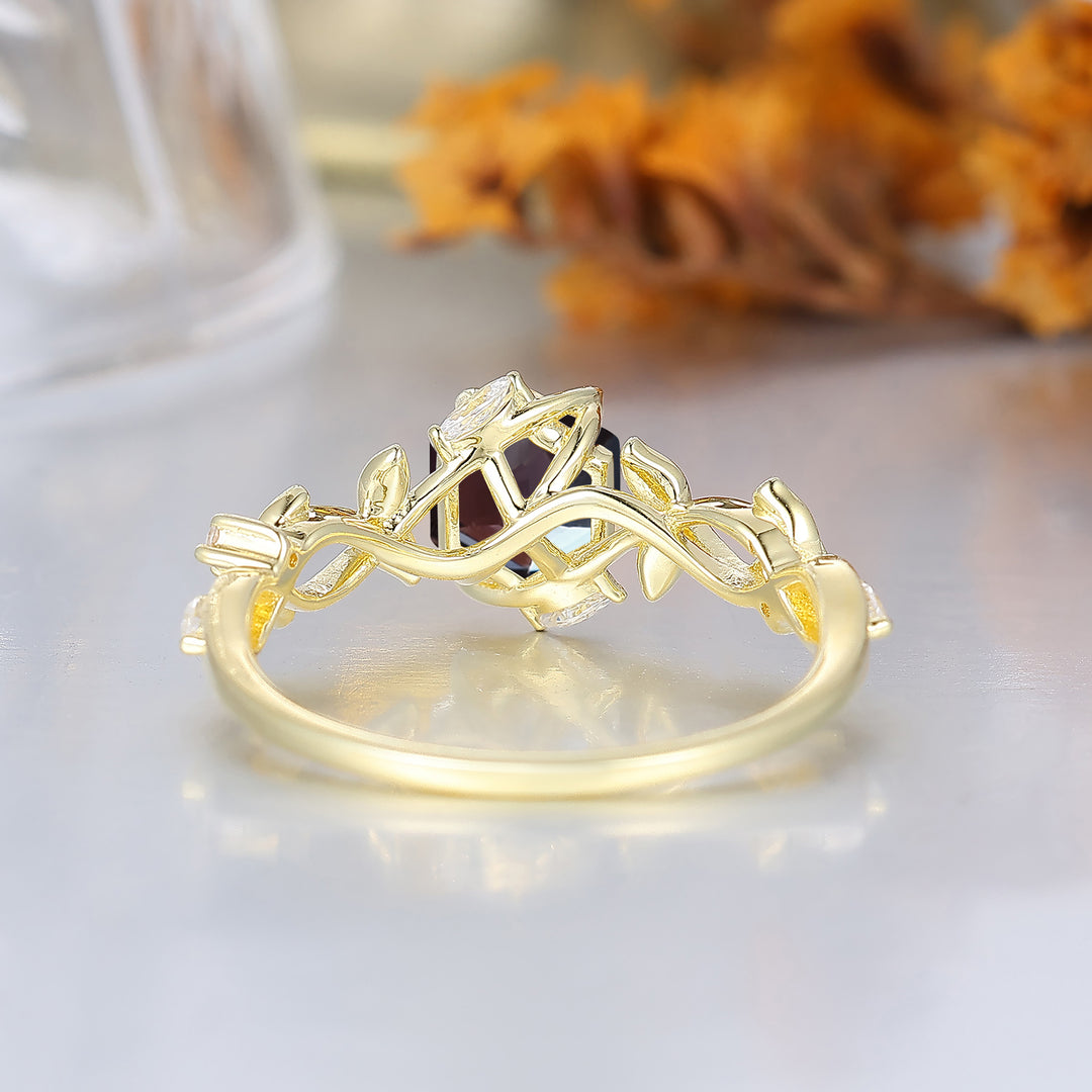 Leaf Elven-Inspired Hexagon Alexandrite Engagement Ring Enchanted Forest Alexandrite Women Marriage Ring