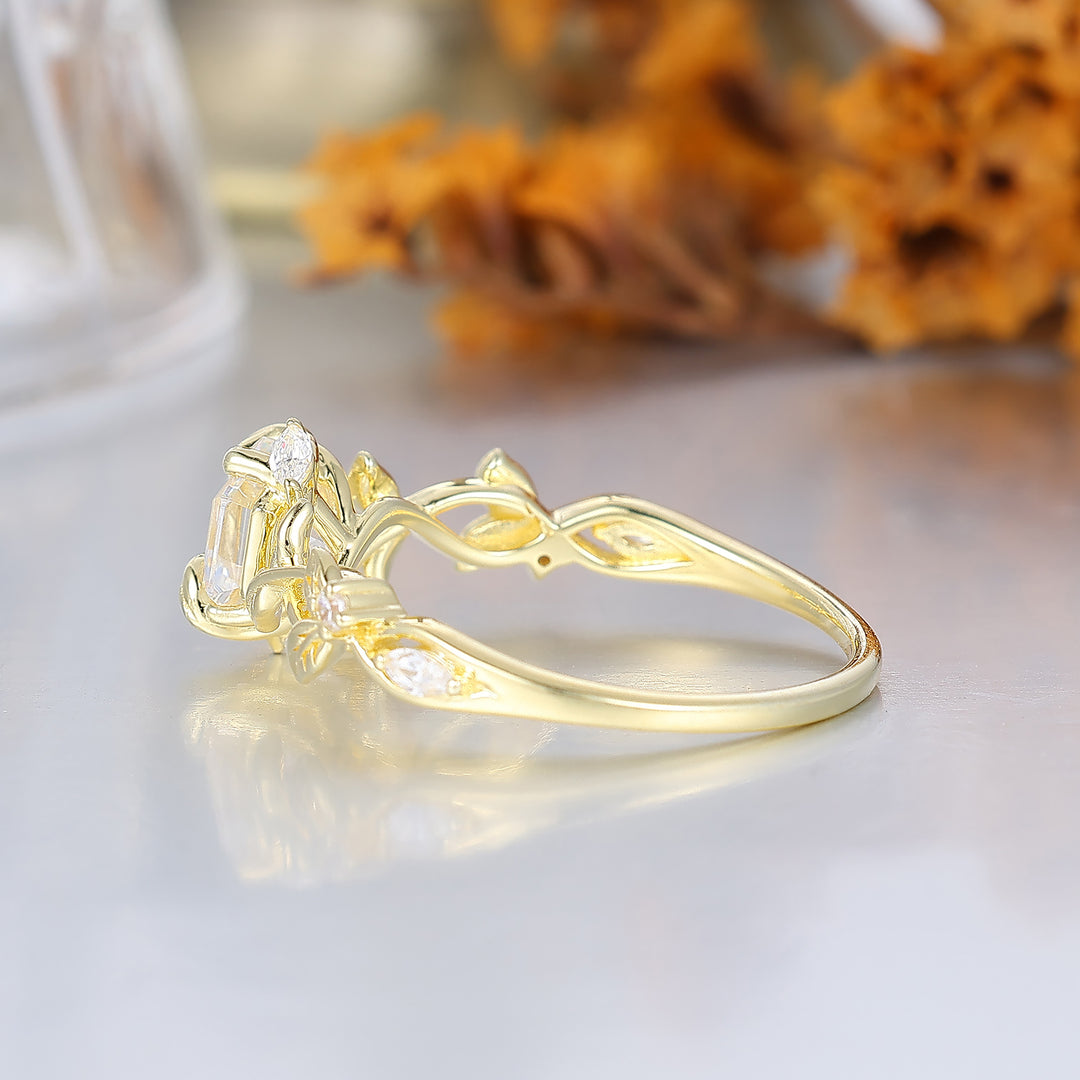 Botanical Leaf Prong Hexagon Cut Moissanite Engagement Ring Nature Inspired Moissanite Women Ring