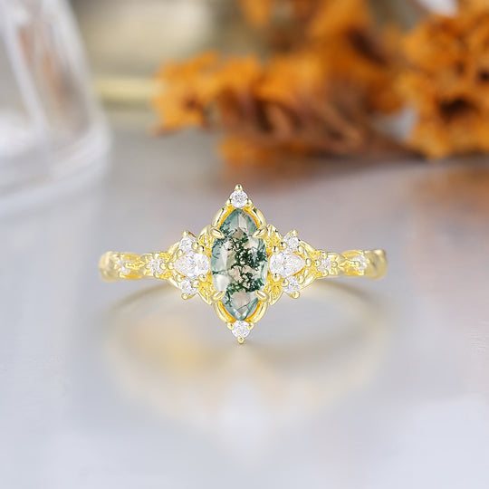 Botanische Halo Marquise Mosagaat Trouwring in Victoriaanse Bladstijl Verlovingsring voor Haar