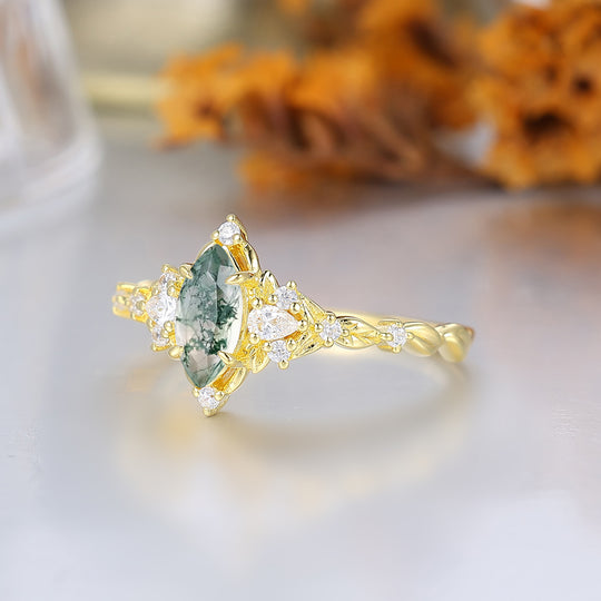 Botanische Halo Marquise Mosagaat Trouwring in Victoriaanse Bladstijl Verlovingsring voor Haar
