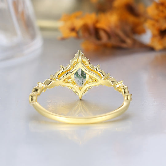 Botanische Halo Marquise Mosagaat Trouwring in Victoriaanse Bladstijl Verlovingsring voor Haar
