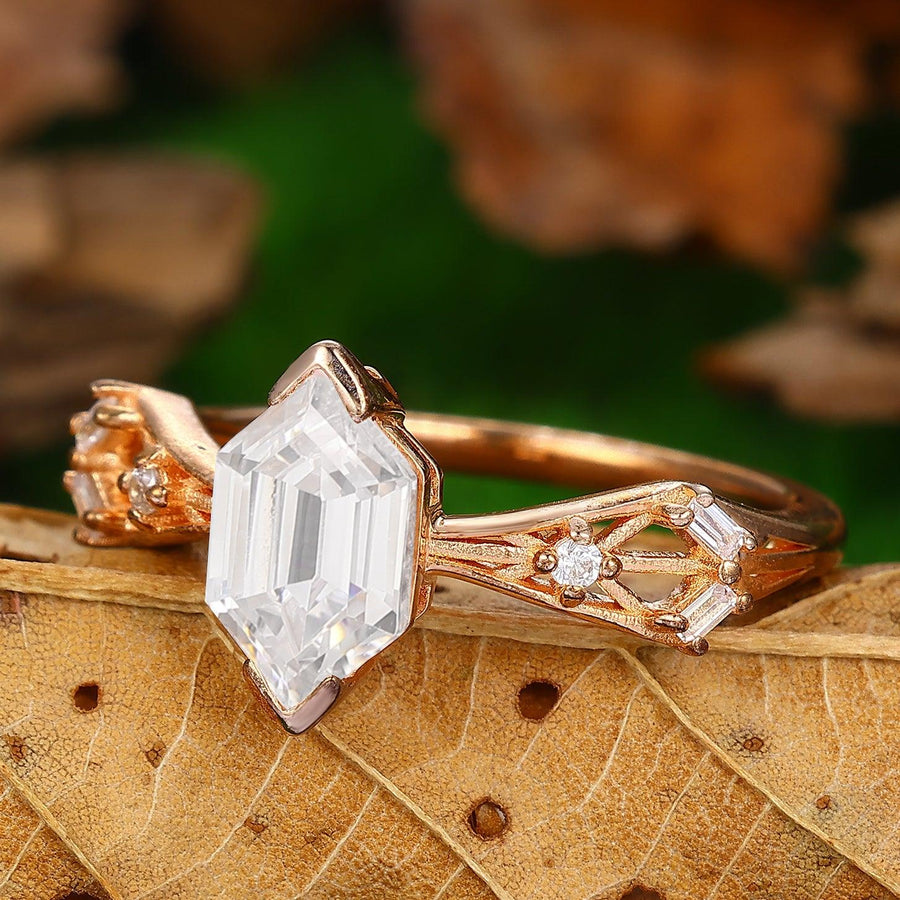 Hexagon Shaped 2CT Moissanite Engagement Ring Art Deco Moissanite Bridal Promise Ring