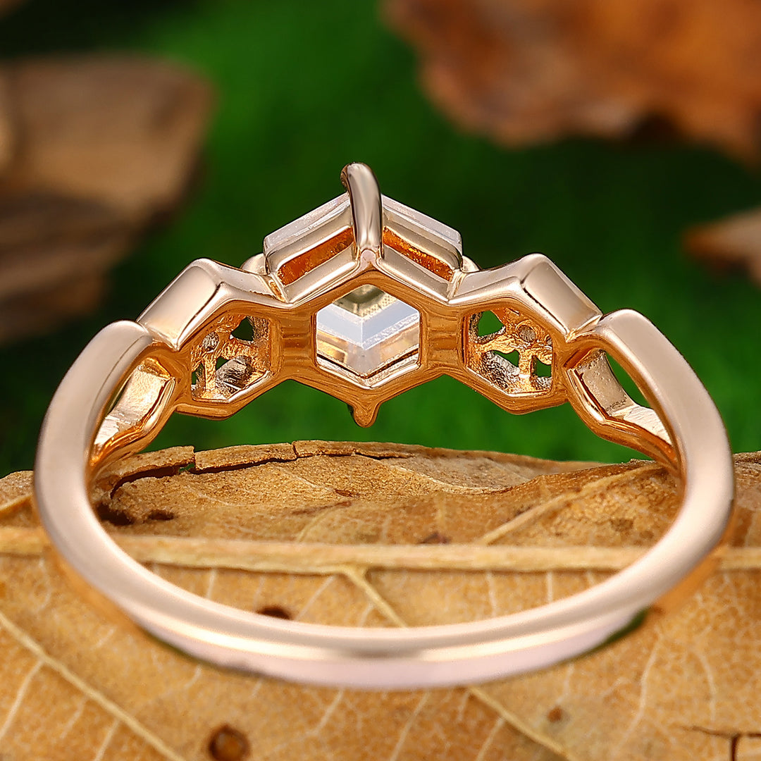 0.8CT Hexagon Cut Moissanite Nature Inspired Ring