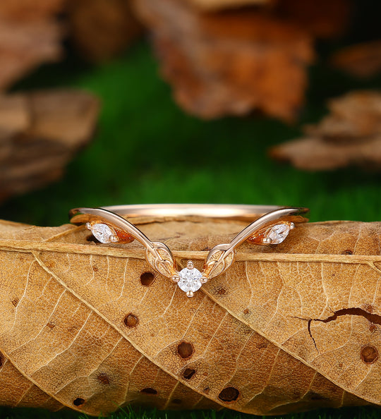 Wedding Leaf Moissanite Promise Bridal Ring Matching Band Ring