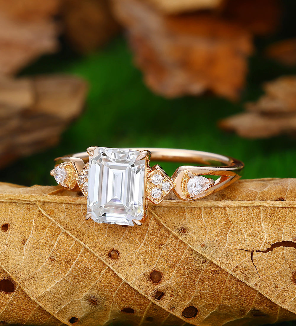 2CT Emerald Cut Moissanite Ring Engagement Ring Natrue Inspried Moissanite Ring