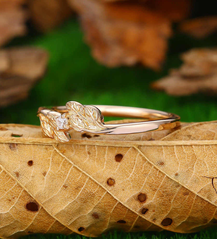 Wedding Leaf Moissanite Promise Bridal Ring Matching Band Ring - Esdomera