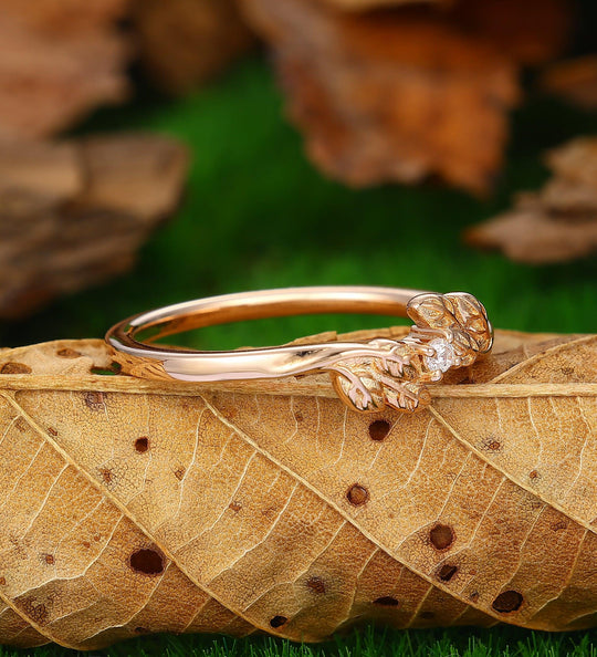 Wedding Leaf Moissanite Promise Bridal Ring Matching Band Ring - Esdomera