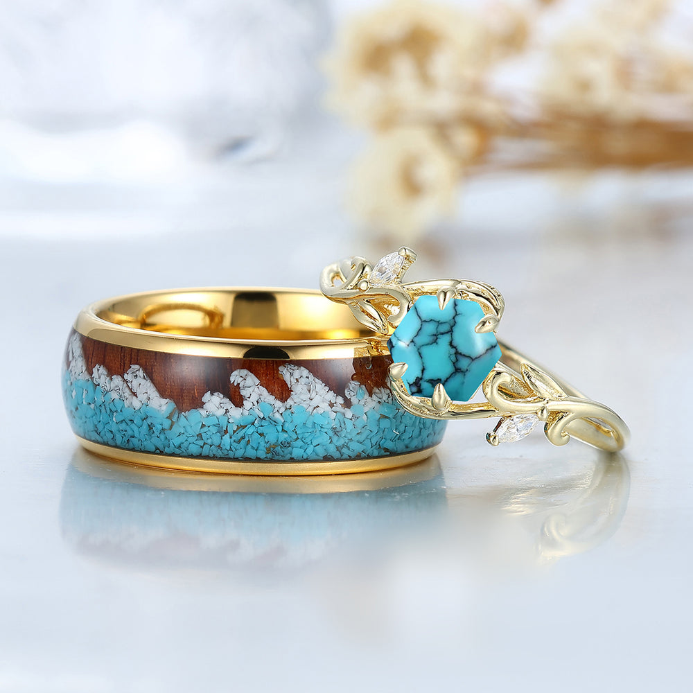 Branch Style Turquoise Couple Rings Ocean Ring Blue Turquoise Ring