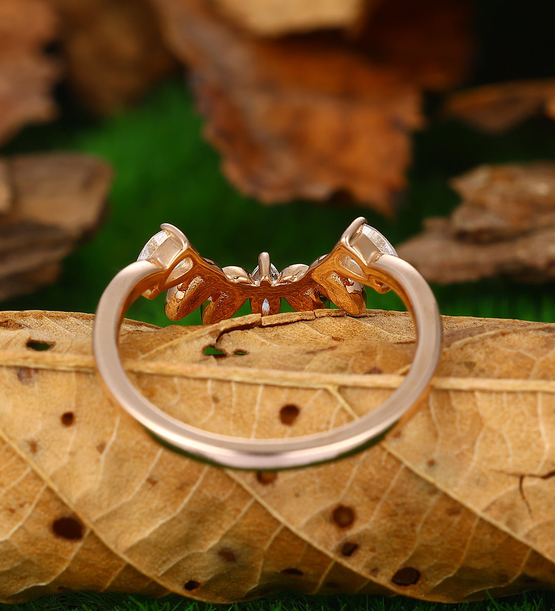 Leaf Moissanite Promise Bridal Ring Matching Band Ring