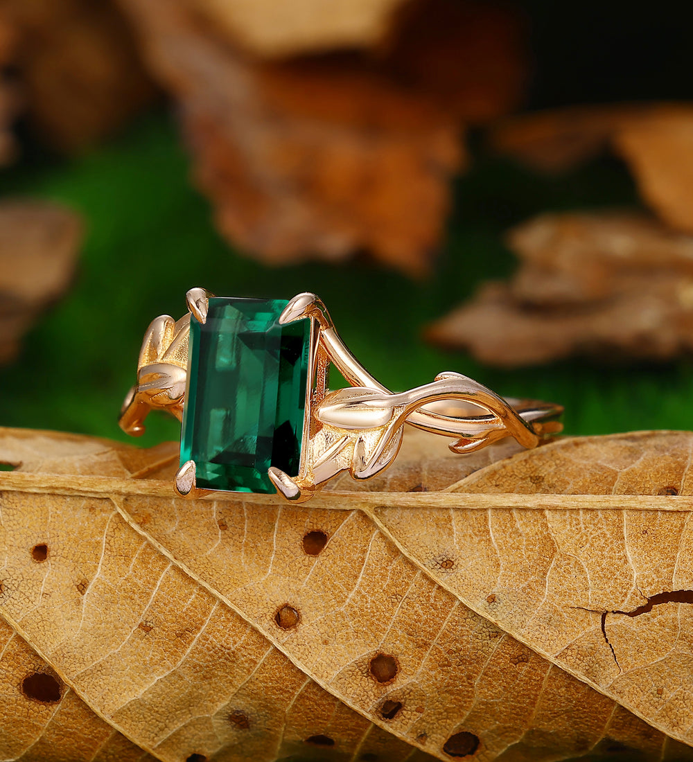 Vintage 2.5 carat Emerald Cut Emerald Engagement RIng Unique Promise Ring 14k Soild Gold