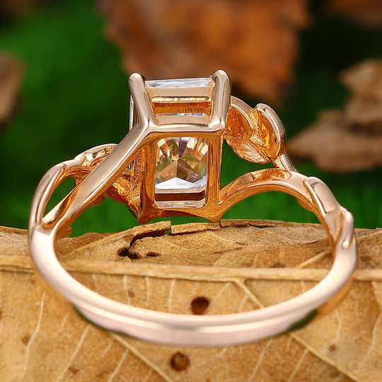 Delicate Gold Leaves Branch Lab Grown Diamond Ring