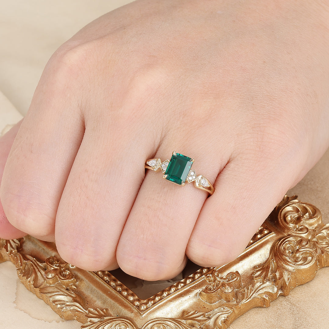 6x8mm emerald cut emerald ring gold vintage emerald engagement ring 14k rose gold unique engagement ring moissanite wedding ring