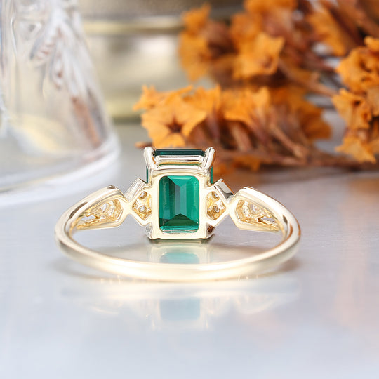 6x8mm emerald cut emerald ring gold vintage emerald engagement ring 14k rose gold unique engagement ring moissanite wedding ring