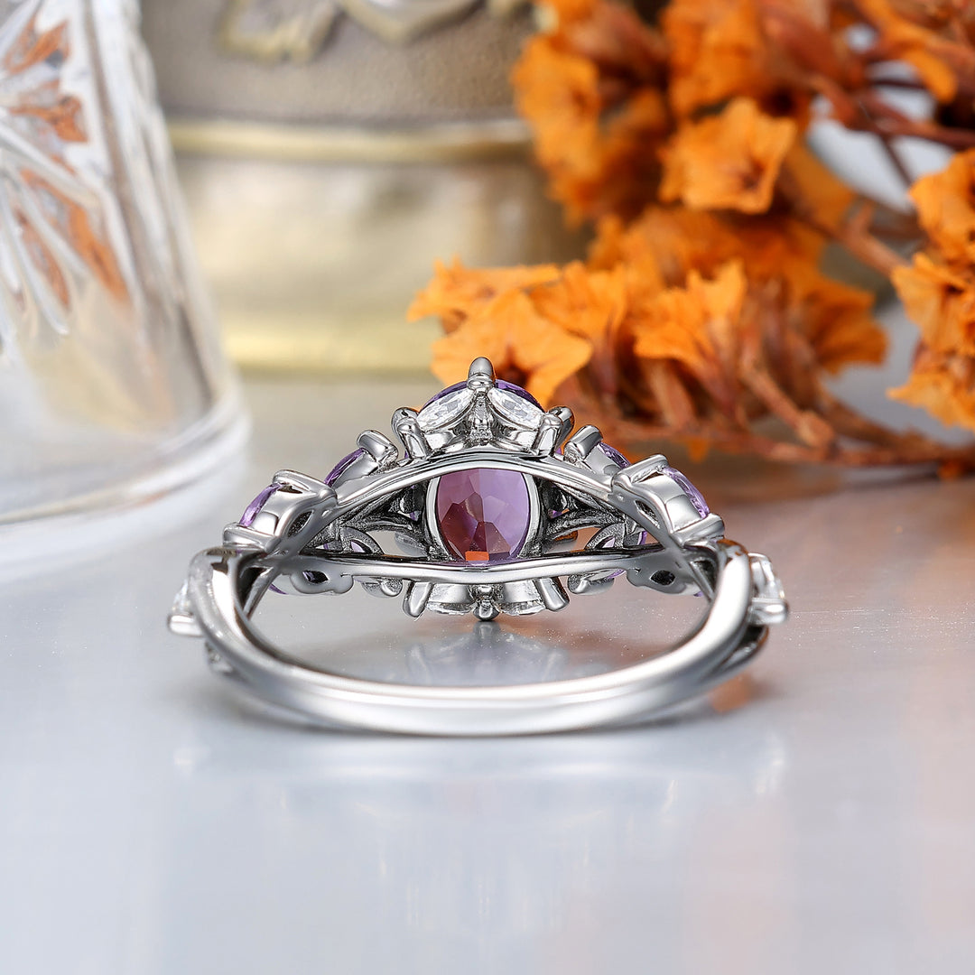 Art Deco Purple Amethyst Engagement Promise Couple Rings His and Hers Wedding Band