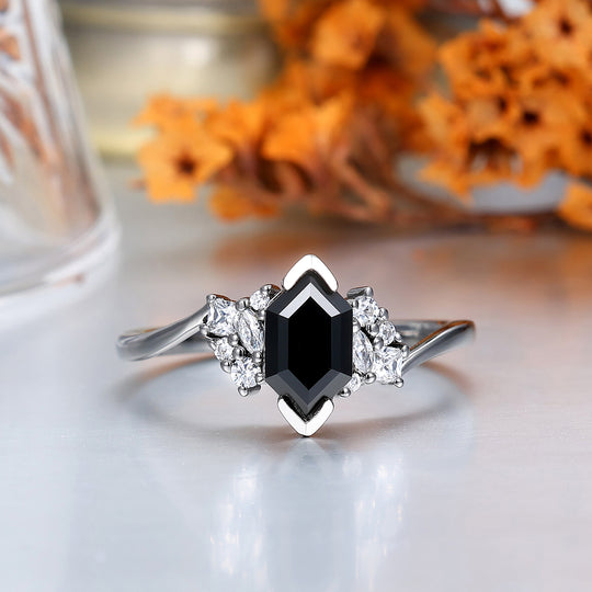 Noble Natural Black Onyx Accents Engagement Couples Ring Promise Wedding Bands For Men And Women