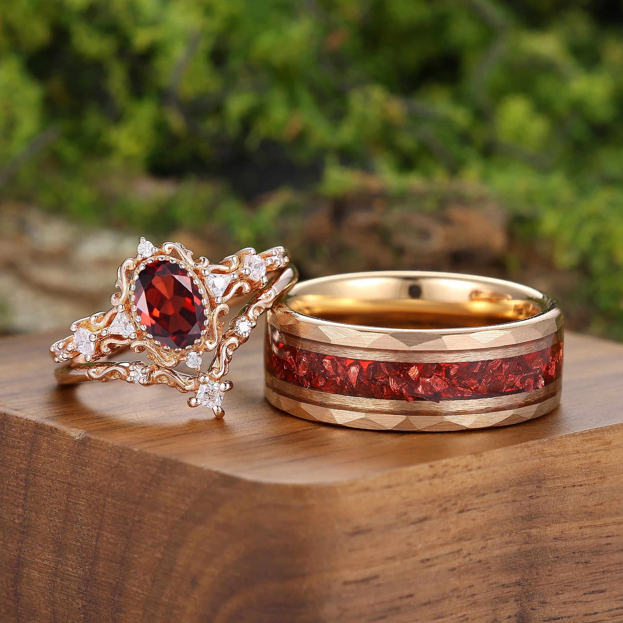 【青山店限定・希少】Mined Ring Red Garnet Large Baroque-inspired Oval Cut Natural Red Garnet His And Hers Rings