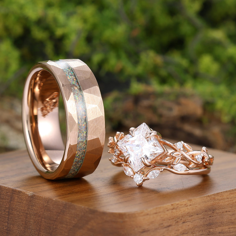 Brilliant Moissanite Engagement Matching Couples Promise Ring Opal Tungsten Wedding Bnads For Anniversary Gift -  Esdomera.com