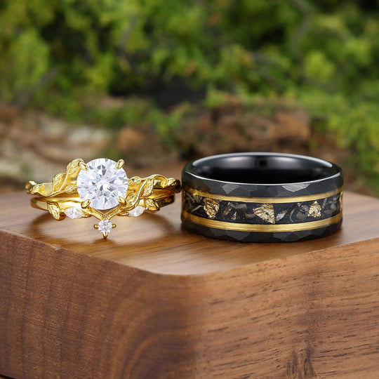 Blatt-Design Rundes Moissanit-Paar-Ring-Set Versprechensringe Für Ihn Und Sie