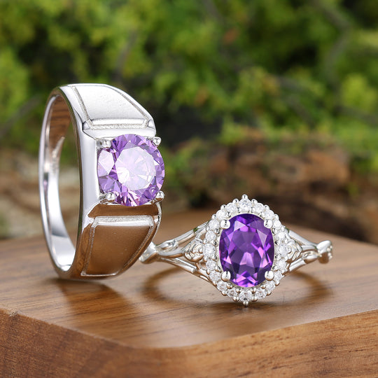 Art-Deco-Cluster Natürlicher Amethyst Sterlingsilber Herren- und Damen-Paarringe