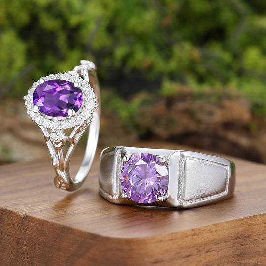 Art-Deco-Cluster Natürlicher Amethyst Sterlingsilber Herren- und Damen-Paarringe