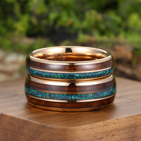 Polished Wood Peacock Green Opal Tungsten Couple Rings His And Hers Wedding Bands Marriage Ring -  Esdomera.com