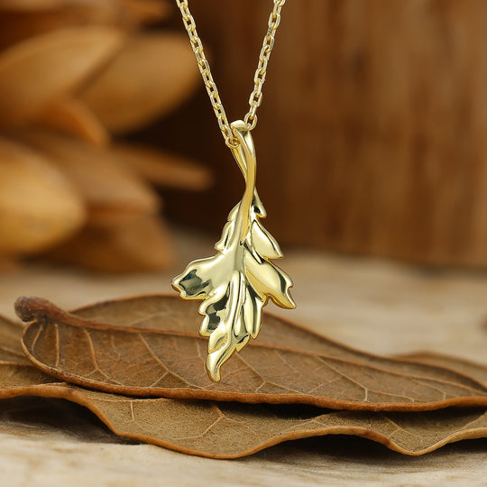 Natural Inspired Moissanite Pendant Leaf Design Necklace Yellow Gold Color Necklace