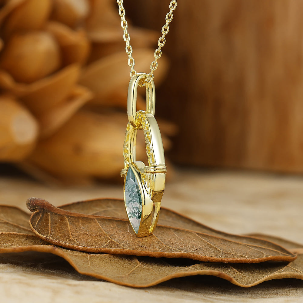 Horseshoe Design Collier en Agate Mousse Pour Elle Pendentif Style Vintage Cadeau d'Anniversaire