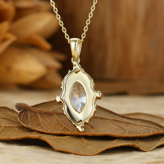 Vintage Moissanite Gold Filigree Necklace Blue Enamel Pendant Necklace For Women