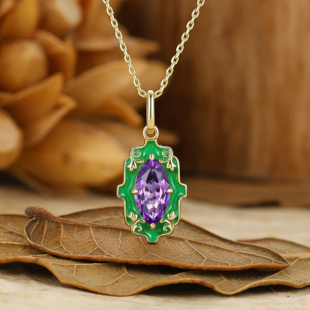 Delicate Marquise Cut Moss Agate Green Resin Coating Necklace Pendant For Her