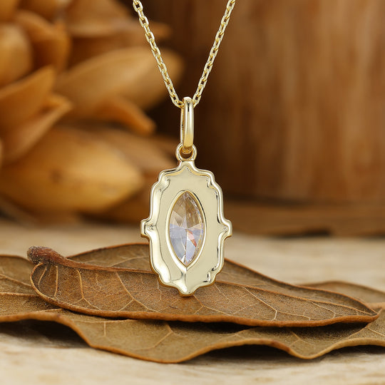 Vintage Moissanite Filigree Pendant Necklace with Green Resin Coating