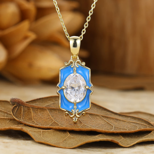 Elegant Oval Cut Moissanite Necklace Classic Pattern Bridal Pendant For Her