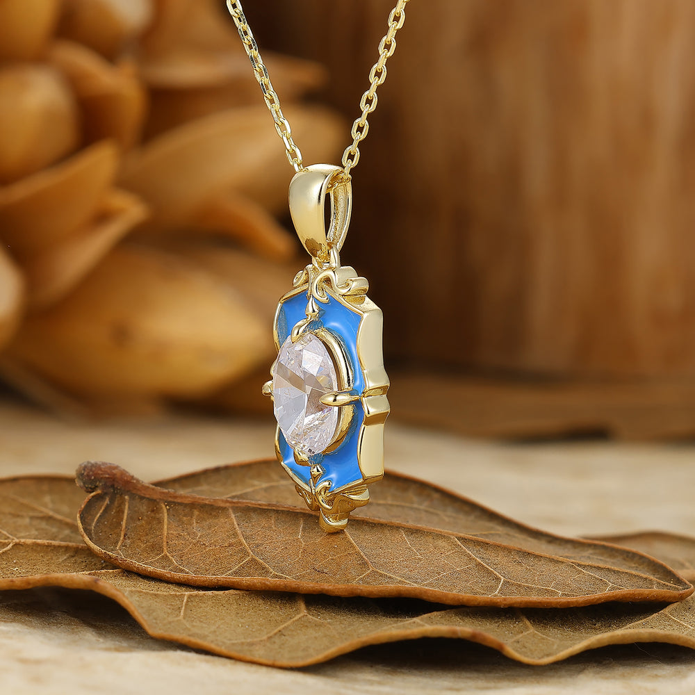 Elegant Oval Cut Moissanite Necklace Classic Pattern Bridal Pendant For Her