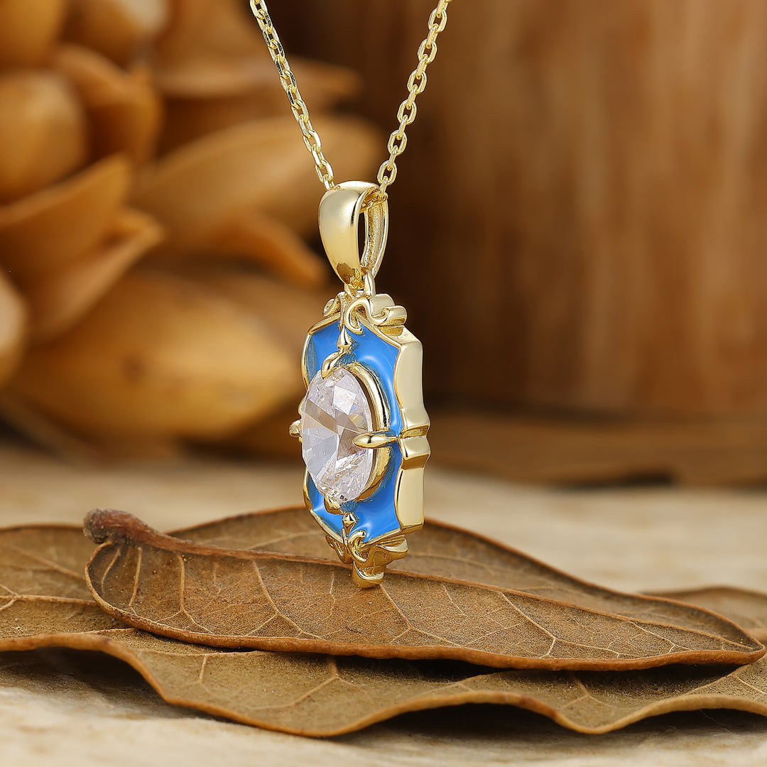 Elegant Oval Cut Moissanite Necklace Classic Pattern Bridal Pendant For Her