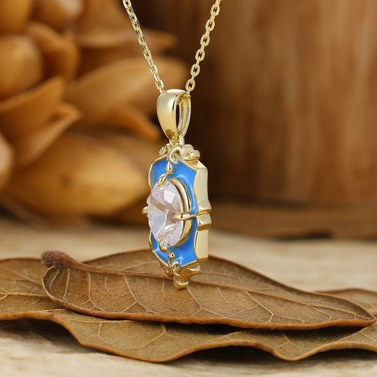 Elegant Oval Cut Moissanite Necklace Classic Pattern Bridal Pendant For Her