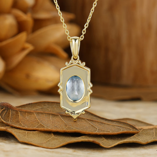 Elegant Oval Aquamarine Necklace Classic Pattern Bridal Pendant For Women