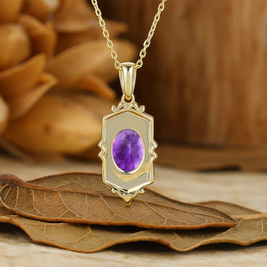 Unique Oval Amethyst Necklace Blue Resin Frame Pendant Gift For Her