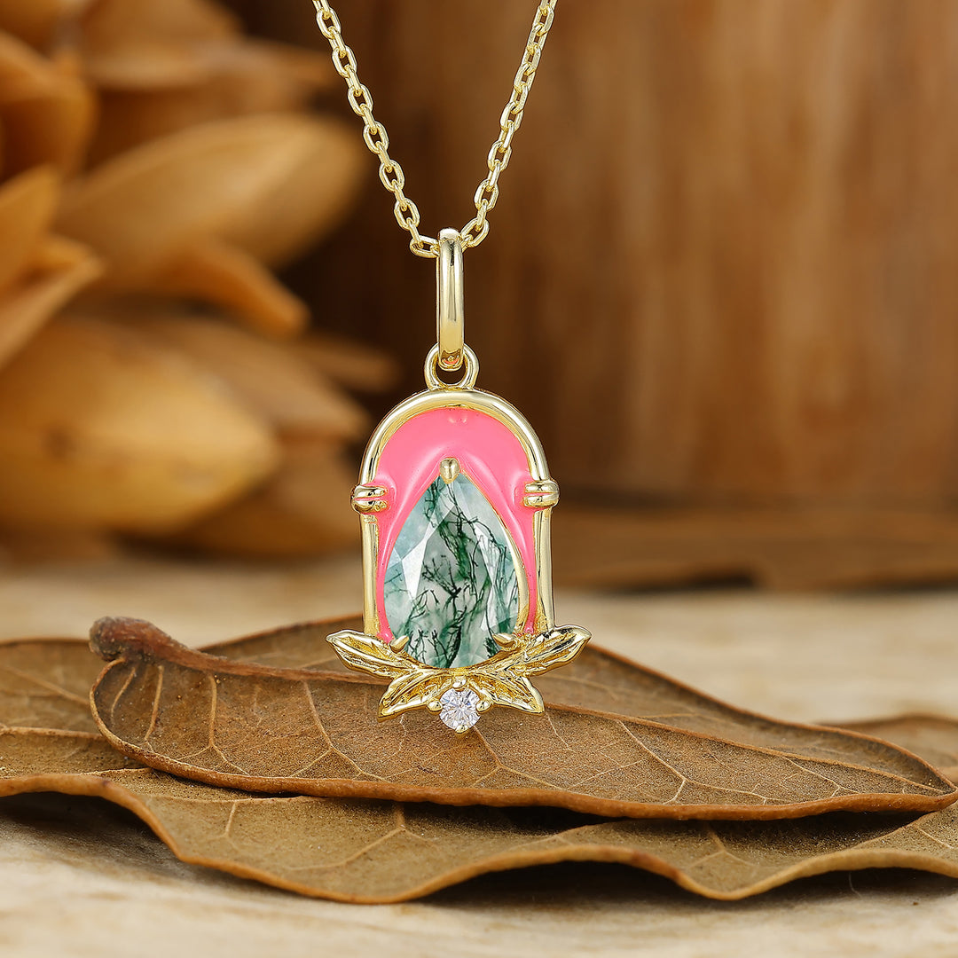 Sweet Teardrop Aquamarine Necklace Pink Arch Epoxy Design Pendant For Women